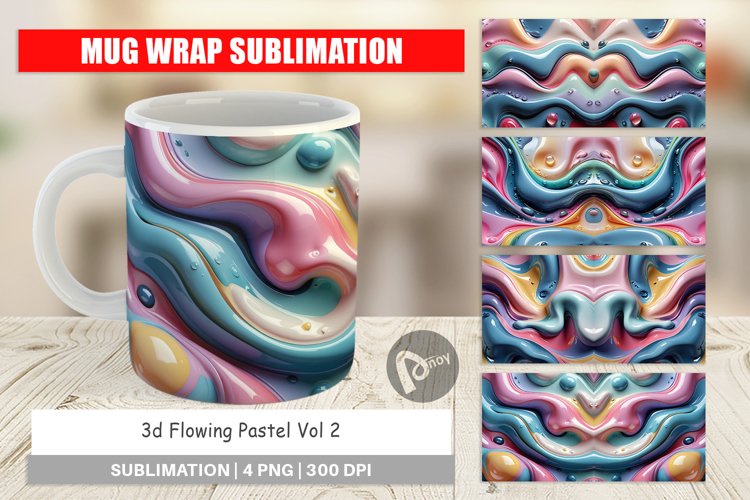 Mug Wrap Design 3D Flowing Pastel