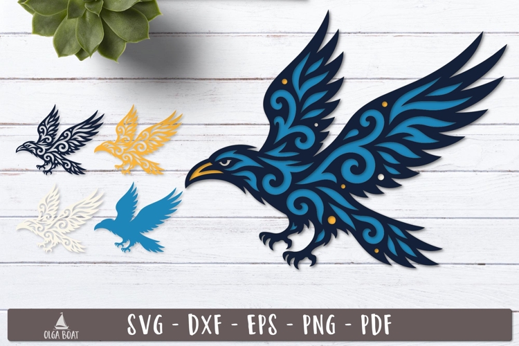 3d Flying Crow Layered SVG Tribal Raven design