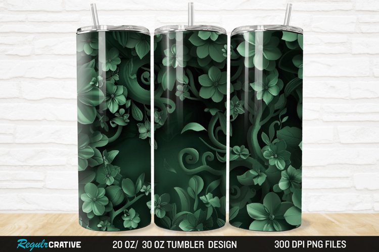 3D Forest Green Floral Horizontal 20/30oz Skinny Tumbler example image 1