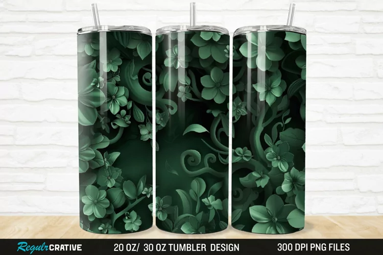 3D Forest Green Floral Horizontal 20/30oz Skinny Tumbler