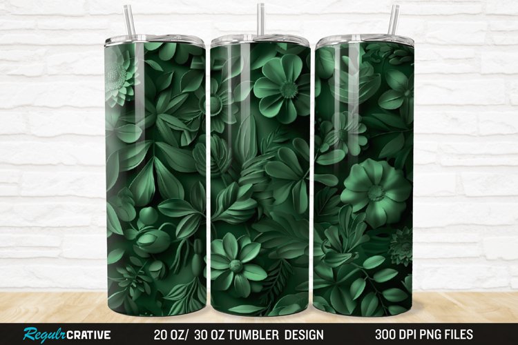 3D Forest Green Floral Horizontal 20/30oz Skinny Tumbler example image 1