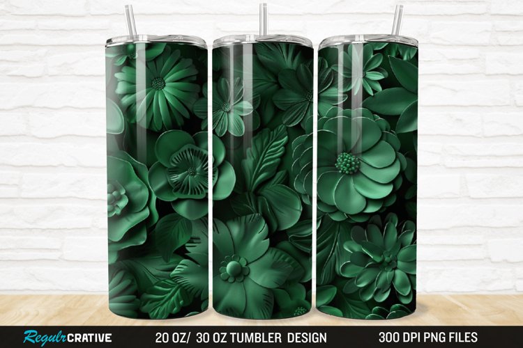 3D Forest Green Floral Horizontal 20/30oz Skinny Tumbler example image 1