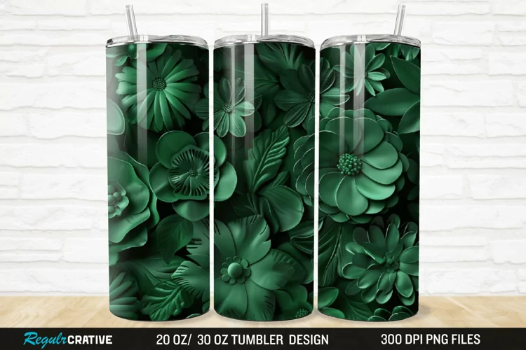3D Forest Green Floral Horizontal 20/30oz Skinny Tumbler