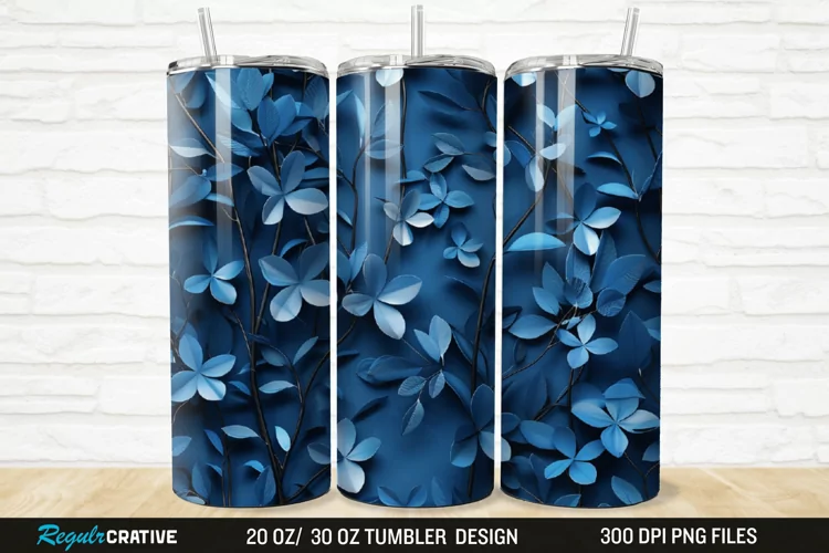 3D Forest Green Floral Horizontal 20/30oz Skinny Tumbler