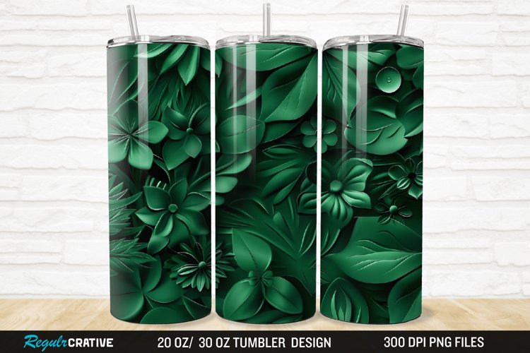 3D Forest Green Floral Horizontal 20/30oz Skinny Tumbler example image 1