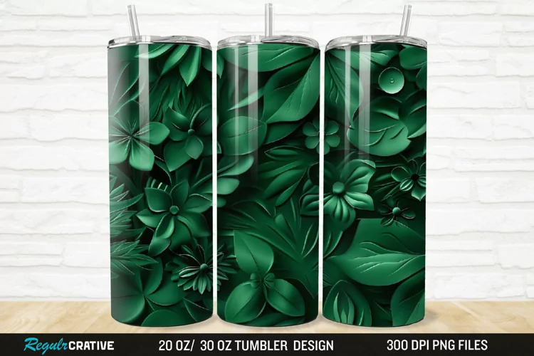 3D Forest Green Floral Horizontal 20/30oz Skinny Tumbler