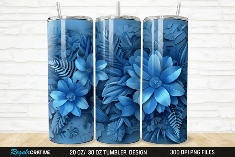 3D Forest Green Floral Horizontal 20/30oz Skinny Tumbler