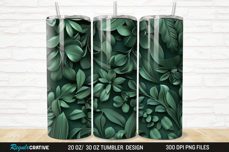 3D Forest Green Floral Horizontal 20/30oz Skinny Tumbler example image 1