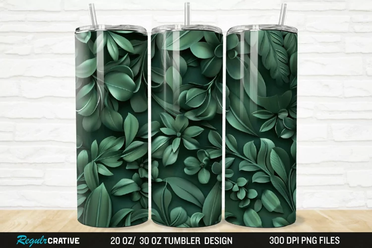 3D Forest Green Floral Horizontal 20/30oz Skinny Tumbler