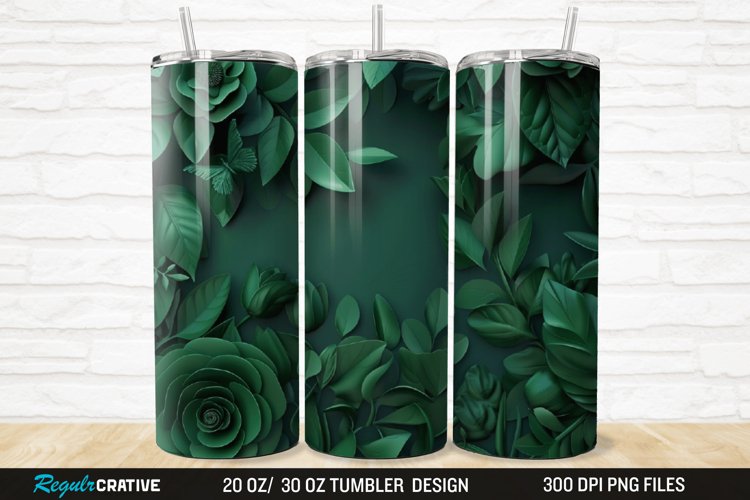 3D Forest Green Floral Horizontal 20/30oz Skinny Tumbler example image 1