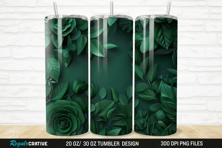 3D Forest Green Floral Horizontal 20/30oz Skinny Tumbler