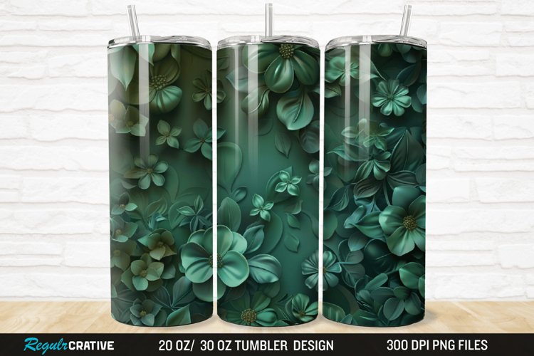3D Forest Green Floral Horizontal 20/30oz Skinny Tumbler example image 1