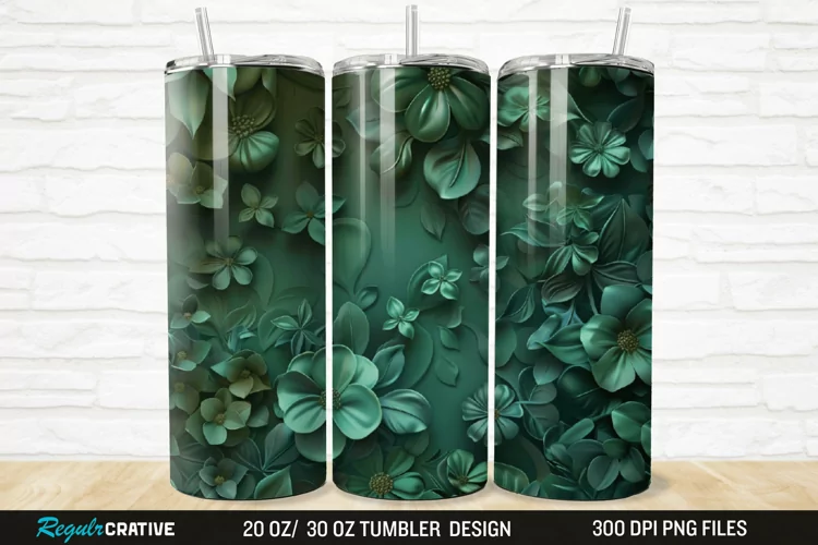 3D Forest Green Floral Horizontal 20/30oz Skinny Tumbler