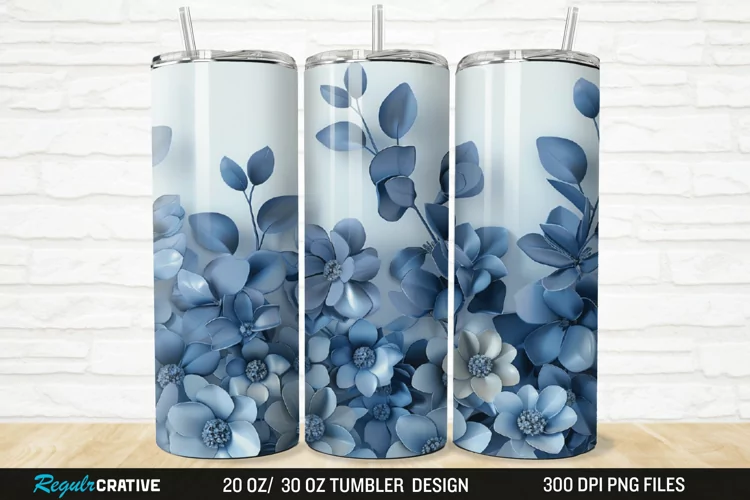 3D Forest Green Floral Horizontal 20/30oz Skinny Tumbler