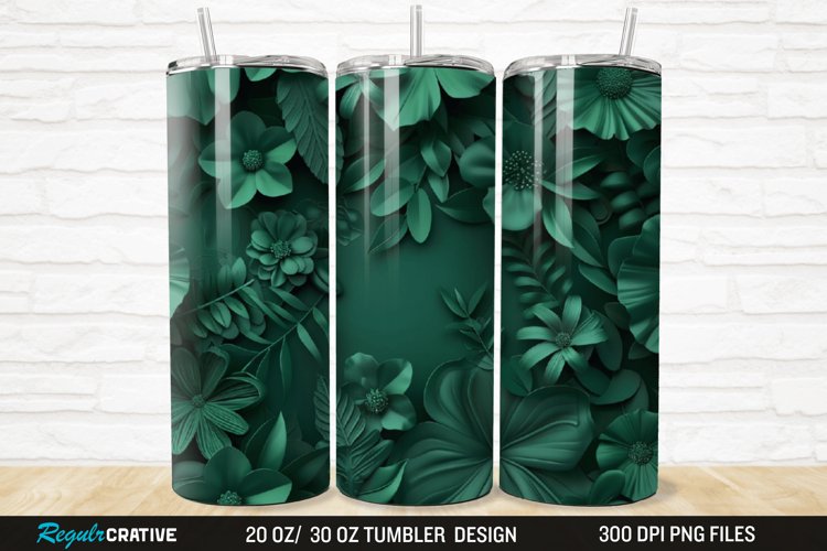 3D Forest Green Floral Horizontal 20/30oz Skinny Tumbler example image 1