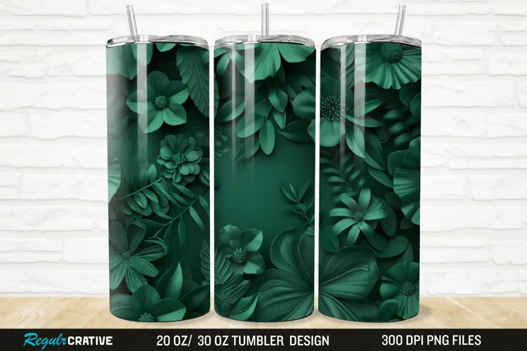 3D Forest Green Floral Horizontal 20/30oz Skinny Tumbler