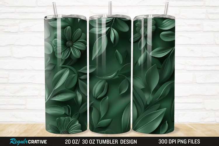 3D Forest Green Floral Horizontal 20/30oz Skinny Tumbler example image 1