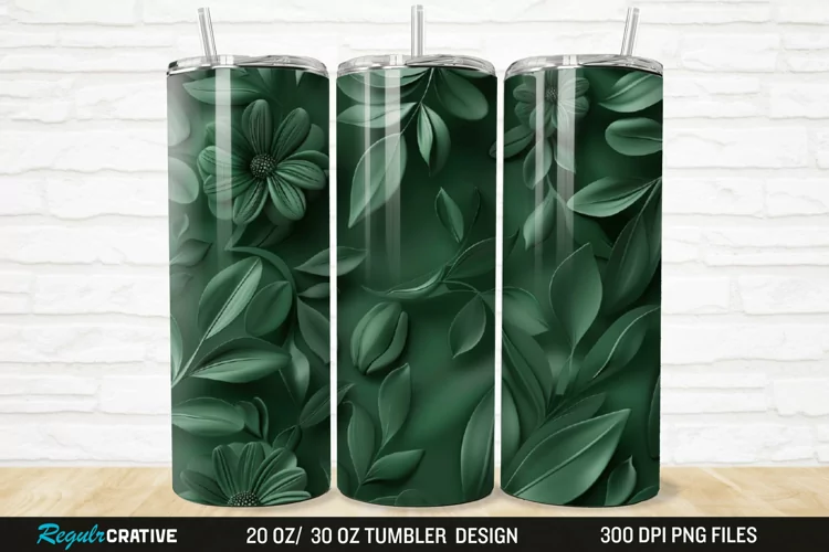 3D Forest Green Floral Horizontal 20/30oz Skinny Tumbler