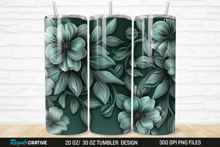 3D Forest Green Floral Horizontal 20/30oz Skinny Tumbler example image 1