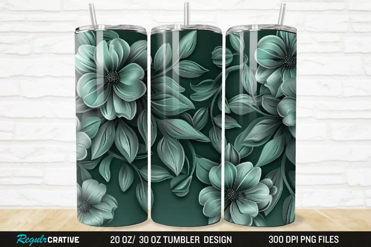 3D Forest Green Floral Horizontal 20/30oz Skinny Tumbler