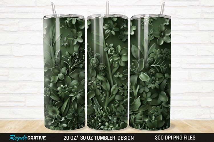 3D Forest Green Floral Horizontal 20/30oz Skinny Tumbler example image 1