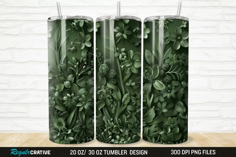 3D Forest Green Floral Horizontal 20/30oz Skinny Tumbler