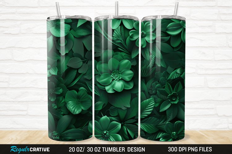 3D Forest Green Floral Horizontal 20/30oz Skinny Tumbler example image 1