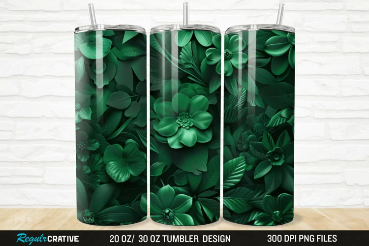 3D Forest Green Floral Horizontal 20/30oz Skinny Tumbler