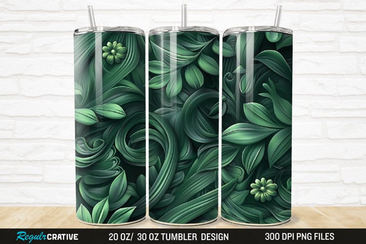 3D Forest Green Floral Horizontal 20/30oz Skinny Tumbler example image 1