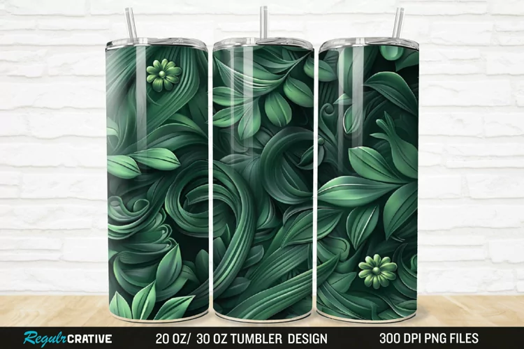 3D Forest Green Floral Horizontal 20/30oz Skinny Tumbler