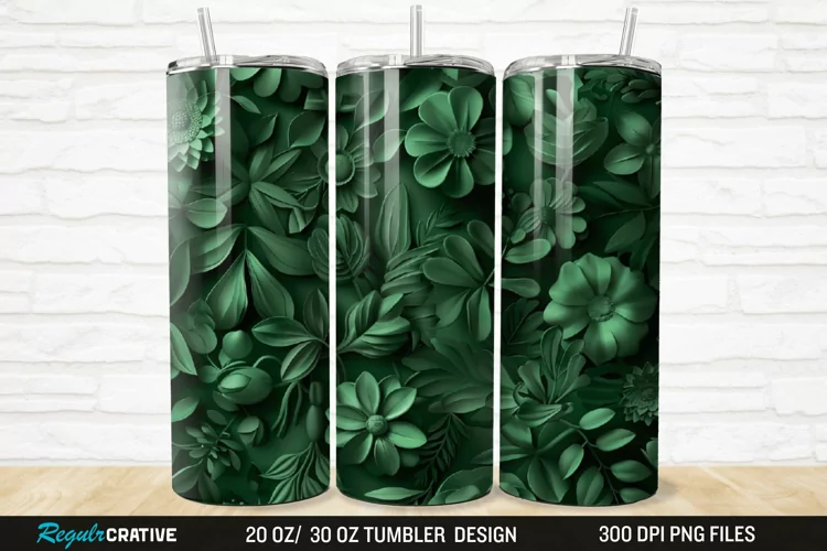 3D Forest Green Floral Horizontal 20/30oz Skinny Tumbler