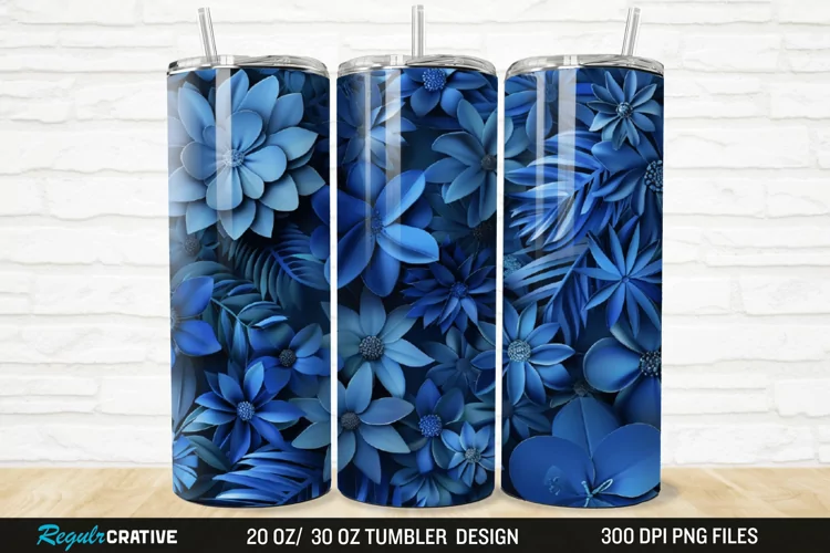 3D Forest Green Floral Horizontal 20/30oz Skinny Tumbler