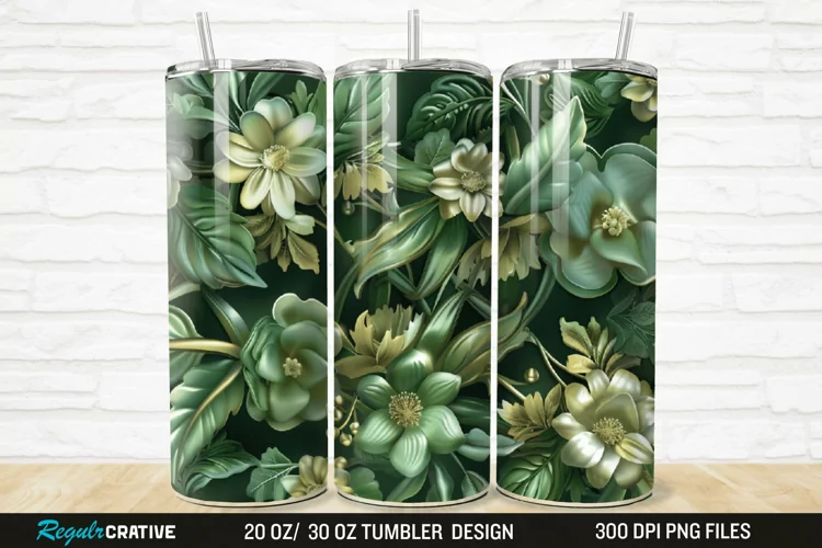 3D Forest Green Floral Horizontal 20/30oz Skinny Tumbler