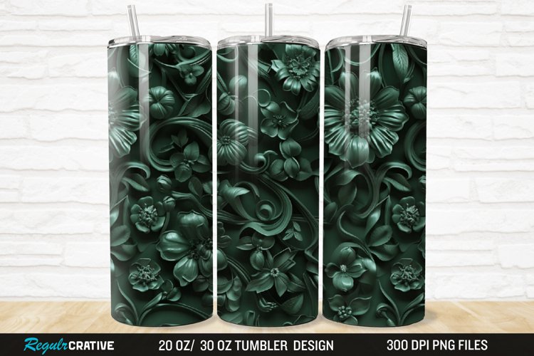 3D Forest Green Floral Horizontal 20/30oz Skinny Tumbler example image 1