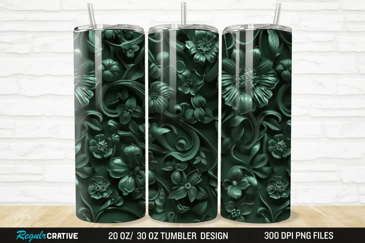 3D Forest Green Floral Horizontal 20/30oz Skinny Tumbler