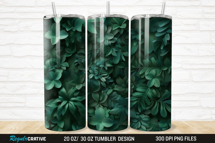 3D Forest Green Floral Horizontal 20/30oz Skinny Tumbler example image 1