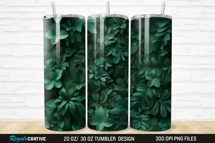 3D Forest Green Floral Horizontal 20/30oz Skinny Tumbler