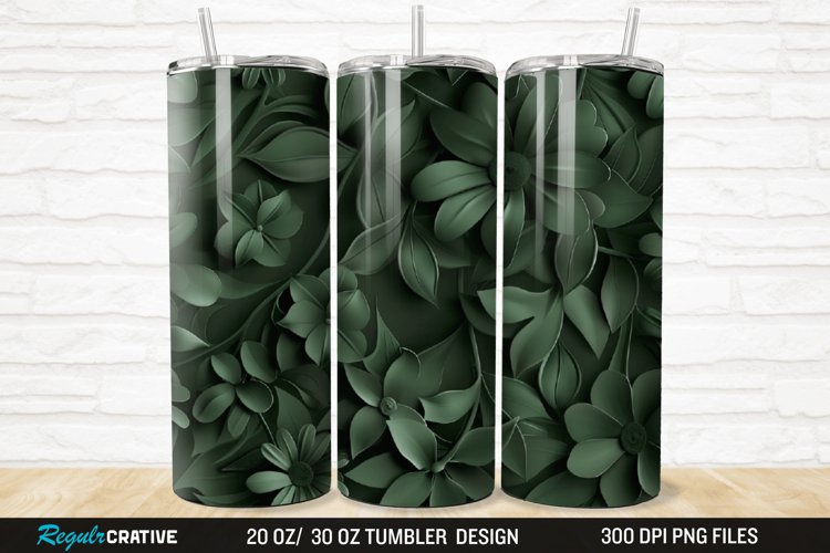 3D Forest Green Floral Horizontal 20/30oz Skinny Tumbler example image 1