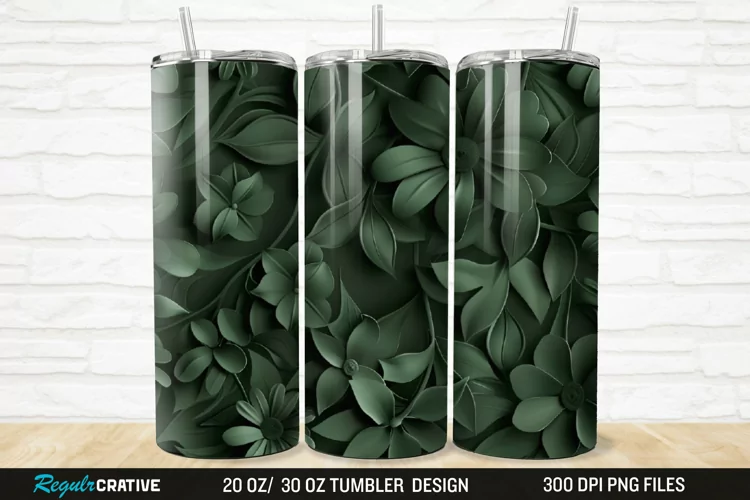 3D Forest Green Floral Horizontal 20/30oz Skinny Tumbler