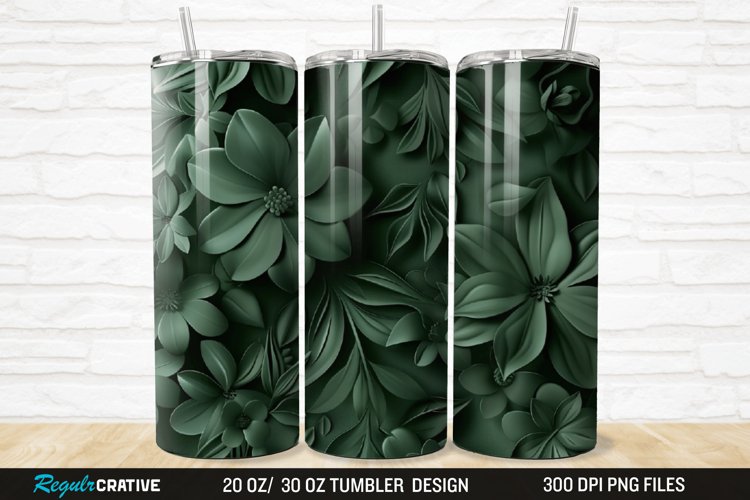 3D Forest Green Floral Horizontal 20/30oz Skinny Tumbler example image 1