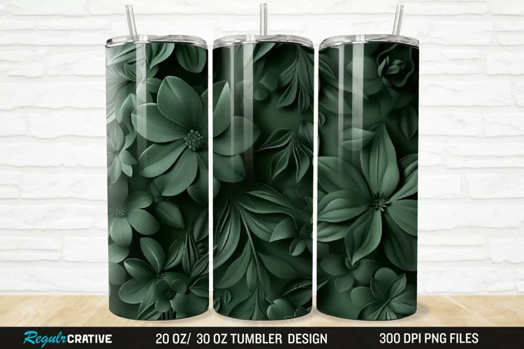 3D Forest Green Floral Horizontal 20/30oz Skinny Tumbler