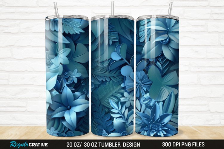 3D Forest Green Floral Horizontal 20/30oz Skinny Tumbler example image 1