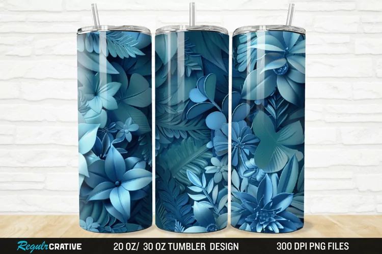 3D Forest Green Floral Horizontal 20/30oz Skinny Tumbler