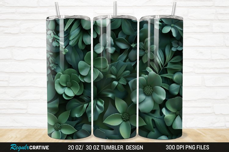3D Forest Green Floral Horizontal 20/30oz Skinny Tumbler example image 1