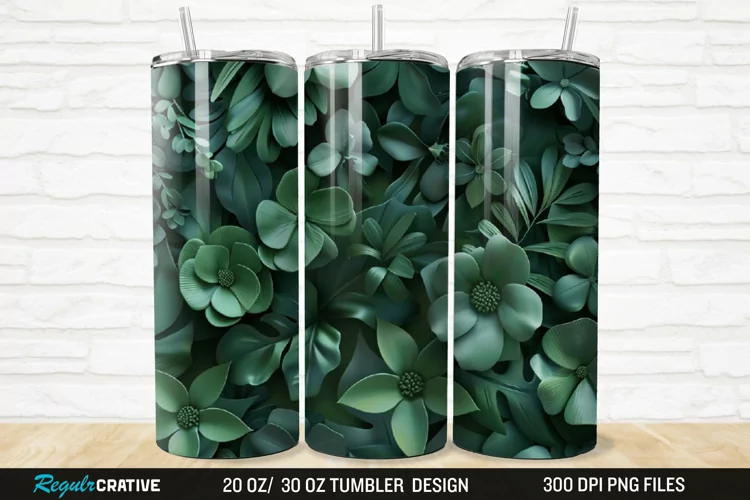3D Forest Green Floral Horizontal 20/30oz Skinny Tumbler