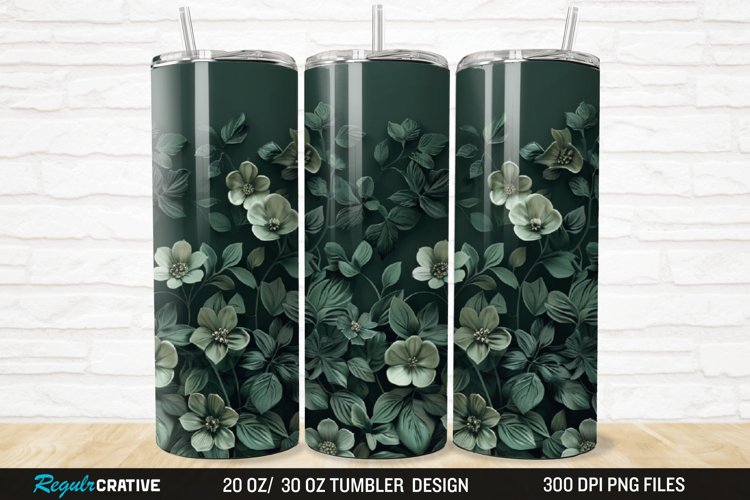 3D Forest Green Floral Horizontal 20/30oz Skinny Tumbler example image 1