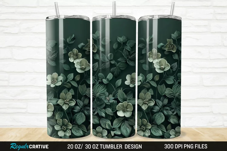 3D Forest Green Floral Horizontal 20/30oz Skinny Tumbler