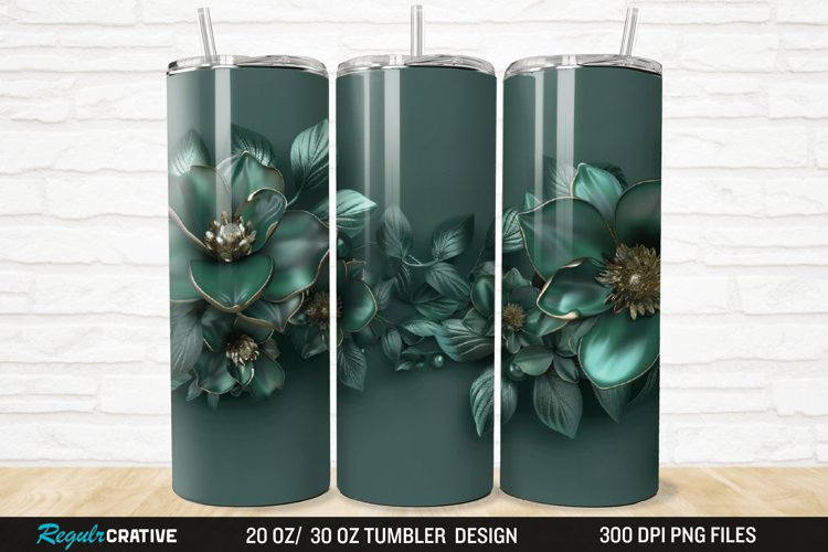 3D Forest Green Floral Horizontal 20/30oz Skinny Tumbler example image 1
