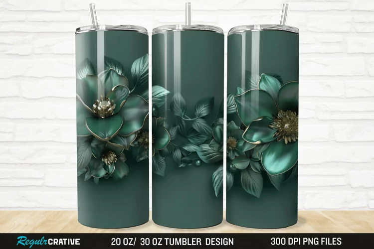 3D Forest Green Floral Horizontal 20/30oz Skinny Tumbler