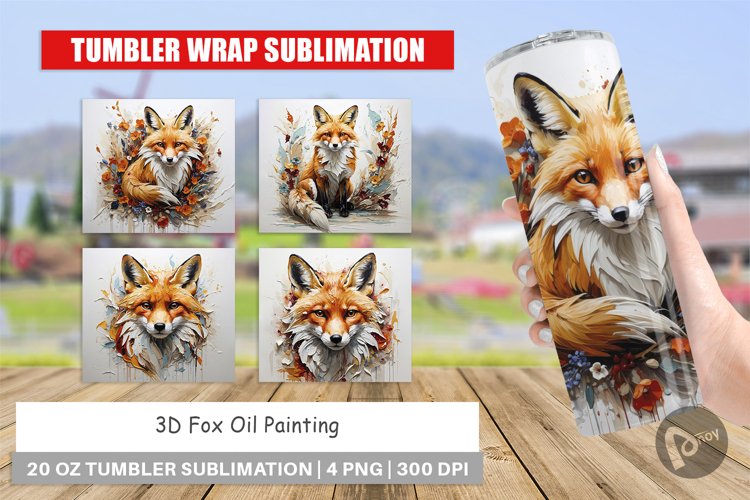 Tumbler Wrap 3D Fox Painting